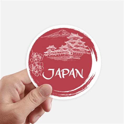 Japan National Flag Red Temple Sticker Round Wall Suitcase Laptop Label ...