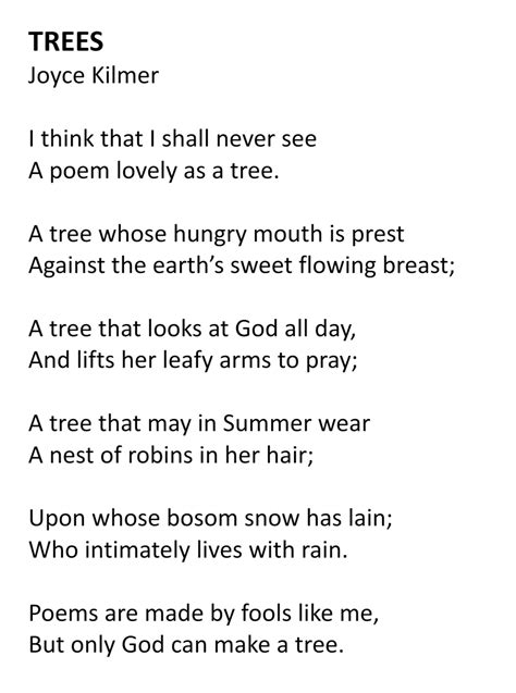 [Solved] . TREES Joyce Kilmer I think that I shall never see A poem ...