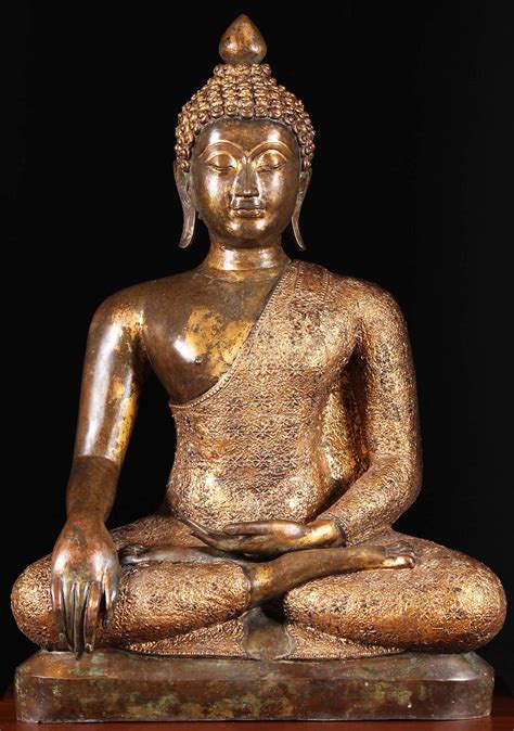 Thai Buddha Statue with Stunning Gold Patina 43" (#68t8): Lotus Sculpture