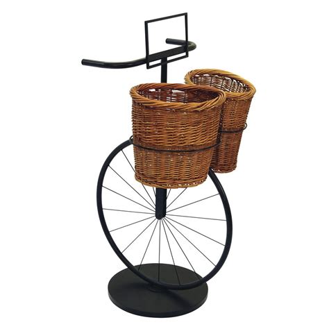 Black Metal Bike Bread Display With 2 Willow Baskets - 28"L x 25 1/4"W x 48"H