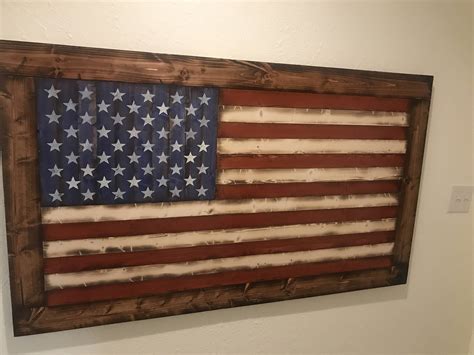 Deluxe Rustic-Style Wooden American Flag w/ Frame