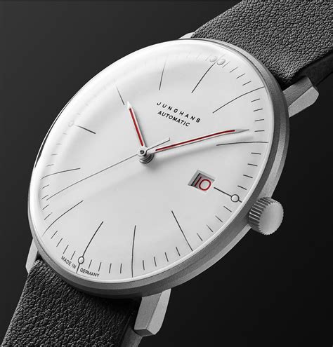 Junghans - Max Bill Bauhaus Automatic 38mm Stainless Steel and Textured-Leather Watch, Ref. No ...