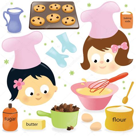 Two girls baking chocolate chip cookies — Stock Vector © wetnose #8064144