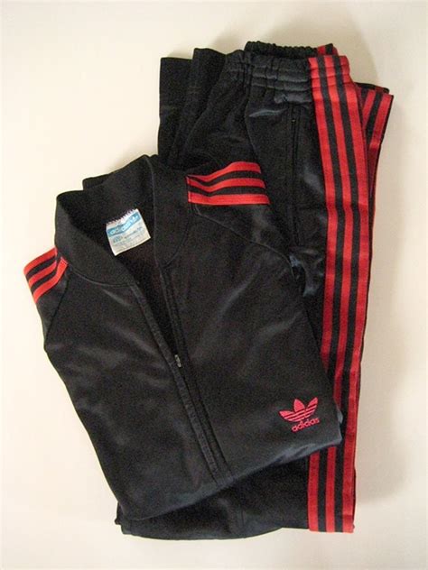 Adidas Tracksuit Black & Red 1980s Run DMC by MyRetroStuff