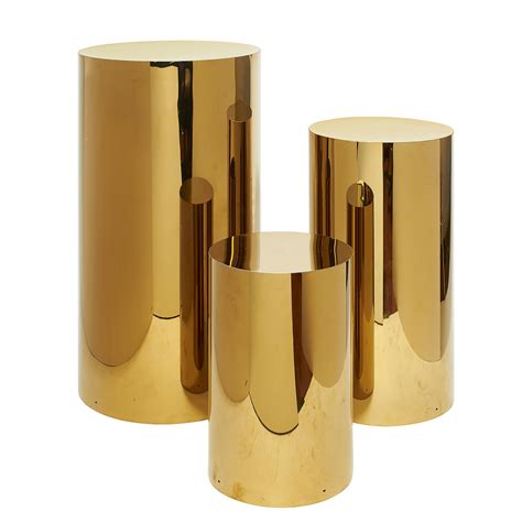 3 Piece Set of Metal Cylinder Pedestals Display - Gold