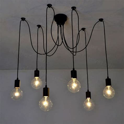 Lightess Vintage Multiple Ajustable DIY Ceiling Spider Pendant Lighting Chandelier 6 Heads E26 ...