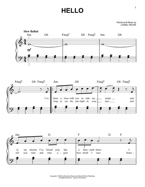 Lionel Richie - Hello sheet music