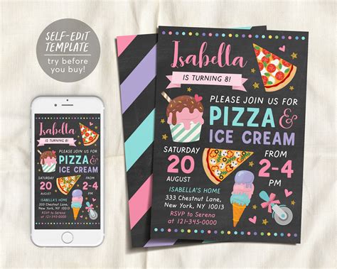 Pizza Ice Cream Party Invitation - Etsy