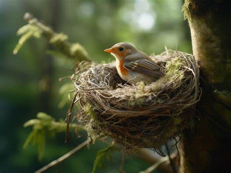 Premium Photo | Bird sitting in a nest on a tree branch