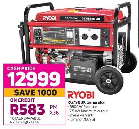 RYOBI RG7900K Generator offer at Game