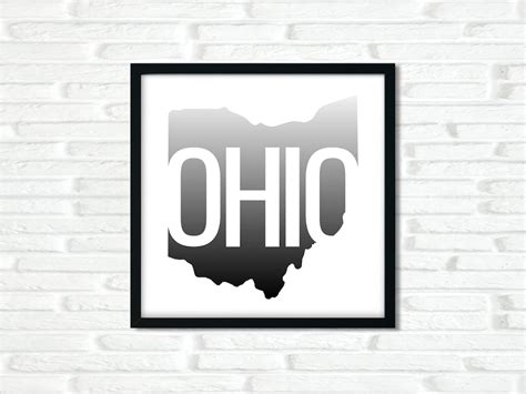 Ohio Printable Art, Gray, Black, White, Ombre, Gradient, Typography, Minimalism, State Shape, 1 ...