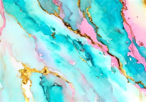 Premium Vector | Vector turquoise pink gold marble painting watercolor background
