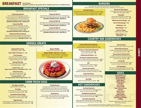 The Country Inn menu in Macomb, Michigan, USA