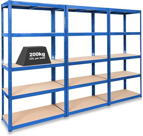 Pack of 3 Extra Deep STORALEX® Garage Racking Units - Blue 600mm Deep Garage Shelving 5 Tier ...