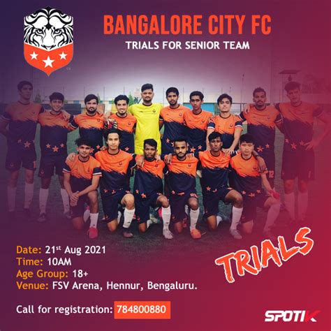 Bangalore City FC Senior Team Trials - US Health Supplements Buy online ...