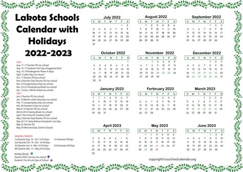 Lakota Schools Calendar with Holidays 2022-2023