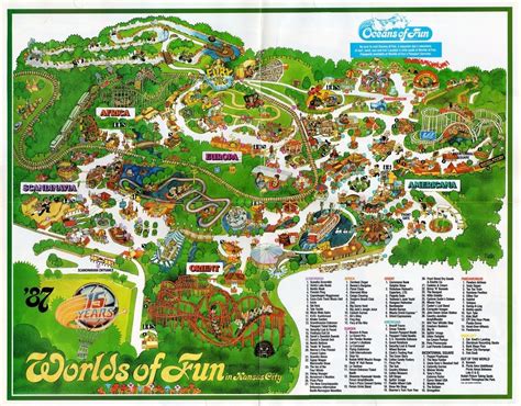 1987 WORLDS OF FUN MAP REPRODUCTION POSTER 24 X 36 Inches Nostalgic ...