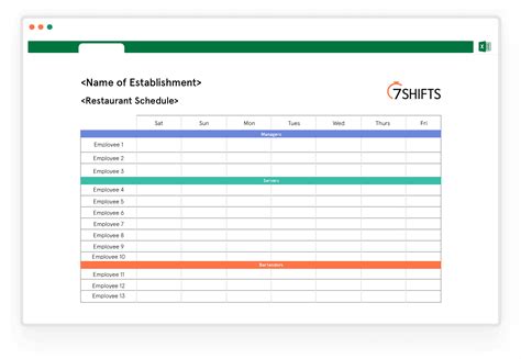 Excel Restaurant Schedule Template | TUTORE.ORG - Master of Documents