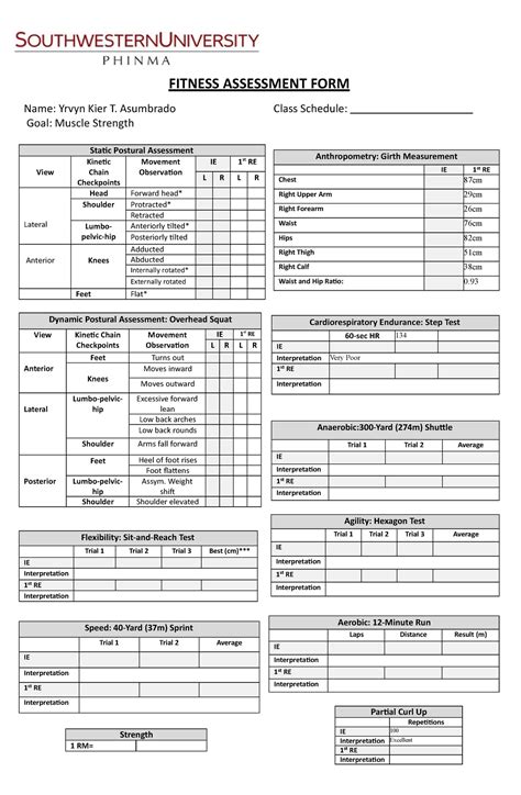 Physical-Assessment-Form - FITNESS ASSESSMENT FORM Name: Yrvyn Kier T ...