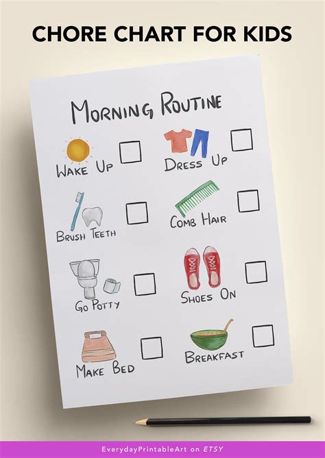 Morning chore chart for your preschoolers, toddlers to engage them with ...