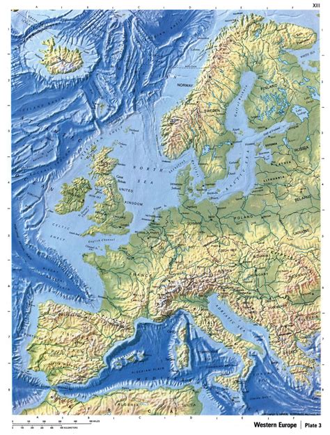 Detailed relief map of Western Europe | Europe | Mapsland | Maps of the World