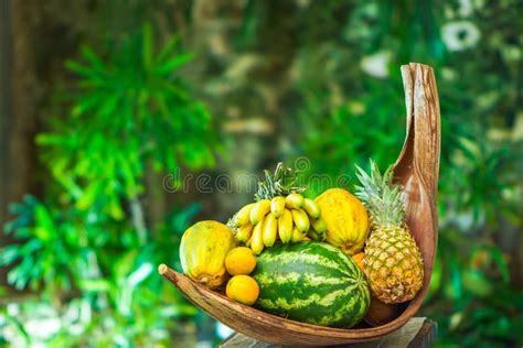 Tropical Fruits In A Basket Stock Image - Image of colorful, closeup: 183037077