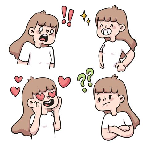 girl different kind of reaction set cute cartoon illustration 1893234 Vector Art at Vecteezy