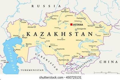 Kazakhstan Political Map Capital Astana National Stock Vector (Royalty Free) 450725131 ...