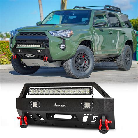 Fit for 4Runner 2010-2020 Black Steel Front Bumper w/ Winch Plate & LED Lights | eBay