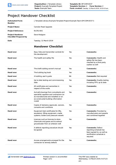 Turnover Checklist Template – Tasbih.armstrongdavis.com