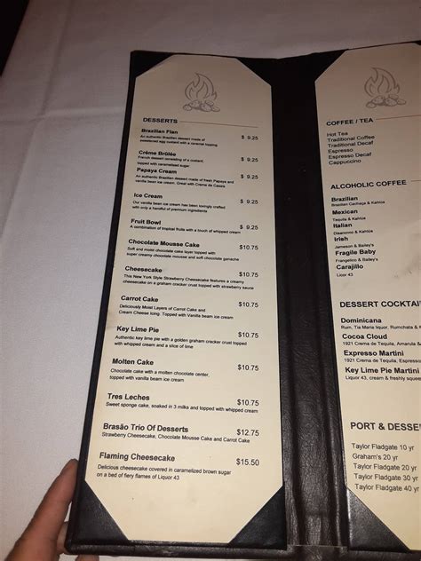 Menu at Brasão Brazilian Steakhouse, San Antonio, I-10