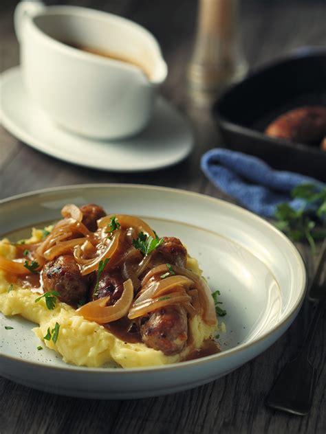 Cranstons Thick Cumberland Sausages & Mash in Onion Gravy - Cranstons