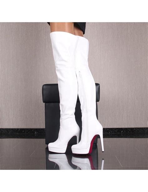 White thigh boots with ultra high heels and platform - Shoebidoo Shoes ...