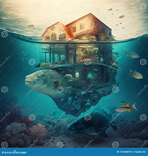 Modern Style Houses of the Future Submerged Underwater. Generative AI ...