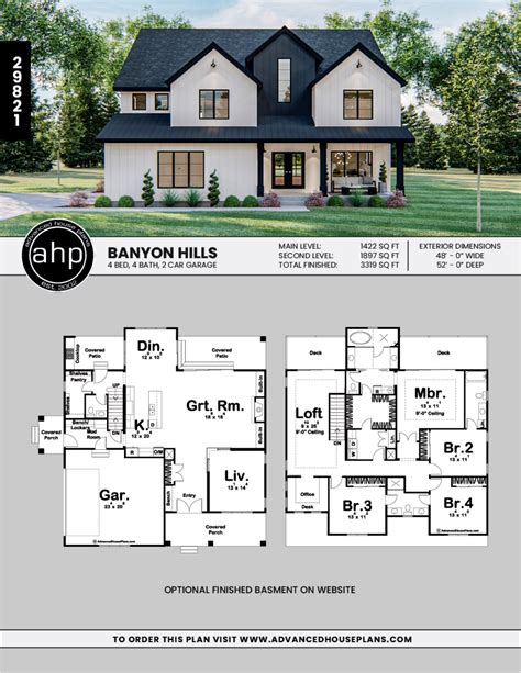 2 Story Modern Farmhouse Style Plan | Banyon Hills Basement House Plans, Sims House Plans, House ...