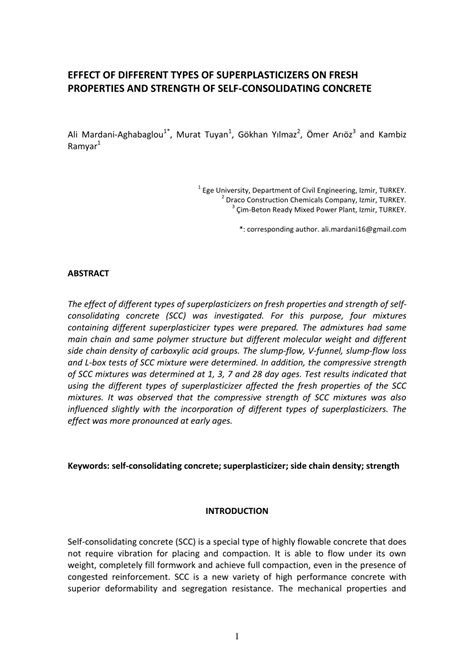 (PDF) Effect of different types of superplasticizer on fresh, properties and strength of self ...