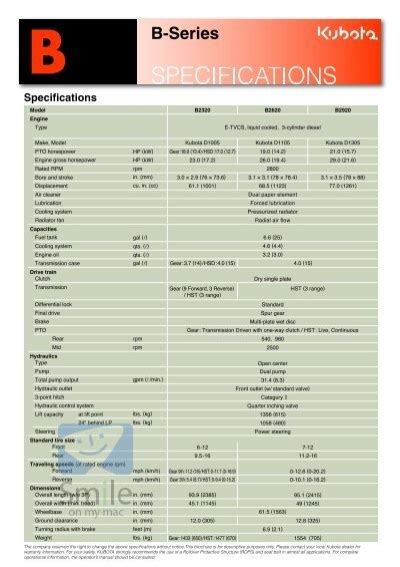 Kubota Tractor B Series Specs - Kubota Tractors