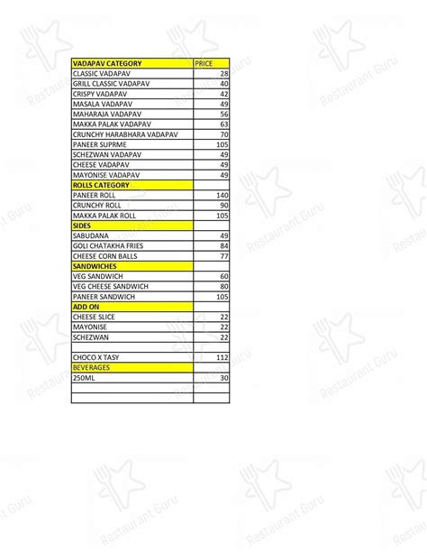 Menu at Goli Vada Pav, Nashik, Shop no 3