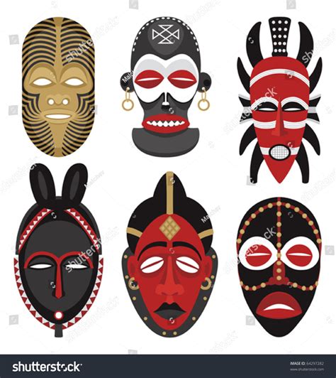 Seis máscaras africanas.: vector de stock (libre de regalías) 64297282 ...