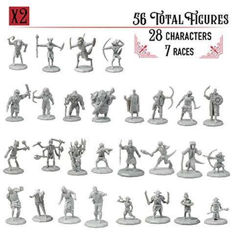 DnD Miniatures- 56 Mini Figures (28 Unique Characters) - 1" Hex-sized for D&D Dungeons and ...