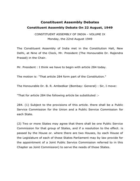 Constituent Assembly Debates Constituent Assembly Debate On 22 August, 1949