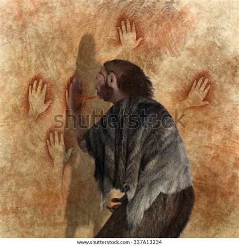 Digital Illustration Neanderthal Painting Cave Stock Illustration 337613234