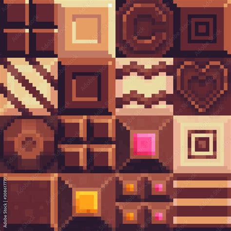 Chocolate bar, food tiles pixel art style abstract seamless pattern ...