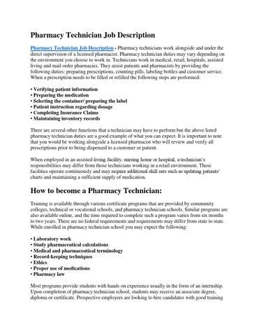 Pharmacy technician job description by Mary Prewitt - Issuu