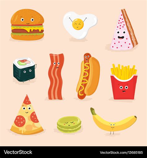 Funny food cartoon characters isolated Royalty Free Vector