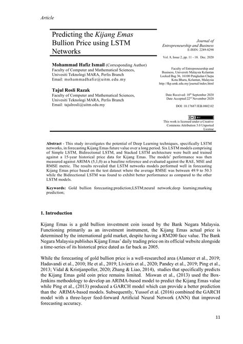 (PDF) Predicting the Kijang Emas Bullion Price using LSTM Networks