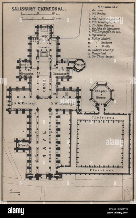 SALISBURY CATHEDRAL SALISBURY CATHEDRAL floor plan. Wiltshire, 1910 old map Stock Photo - Alamy