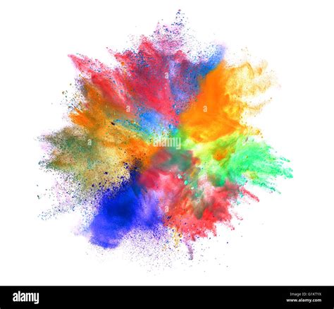 Colored powder explosion isolated on white background Stock Photo - Alamy