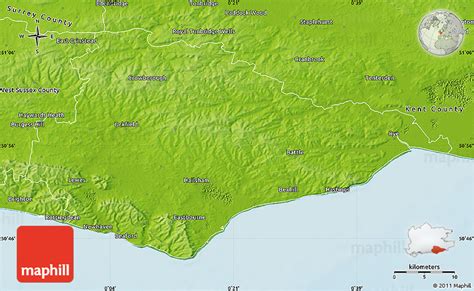 Physical Map of East Sussex County