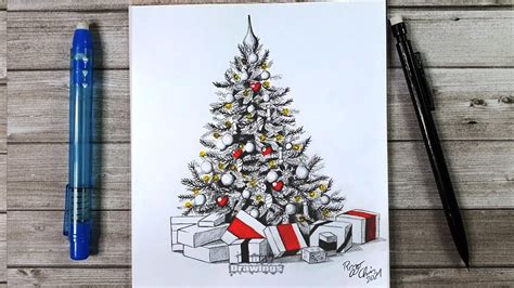 A Christmas Tree Pencil Sketch Drawing How to Draw a Christmas Tree with Gifts